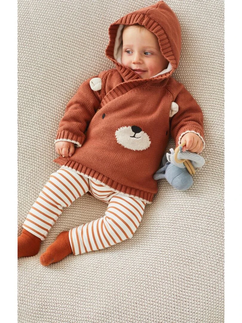Mantelet ourson en tricot caramel Noukie's Marron