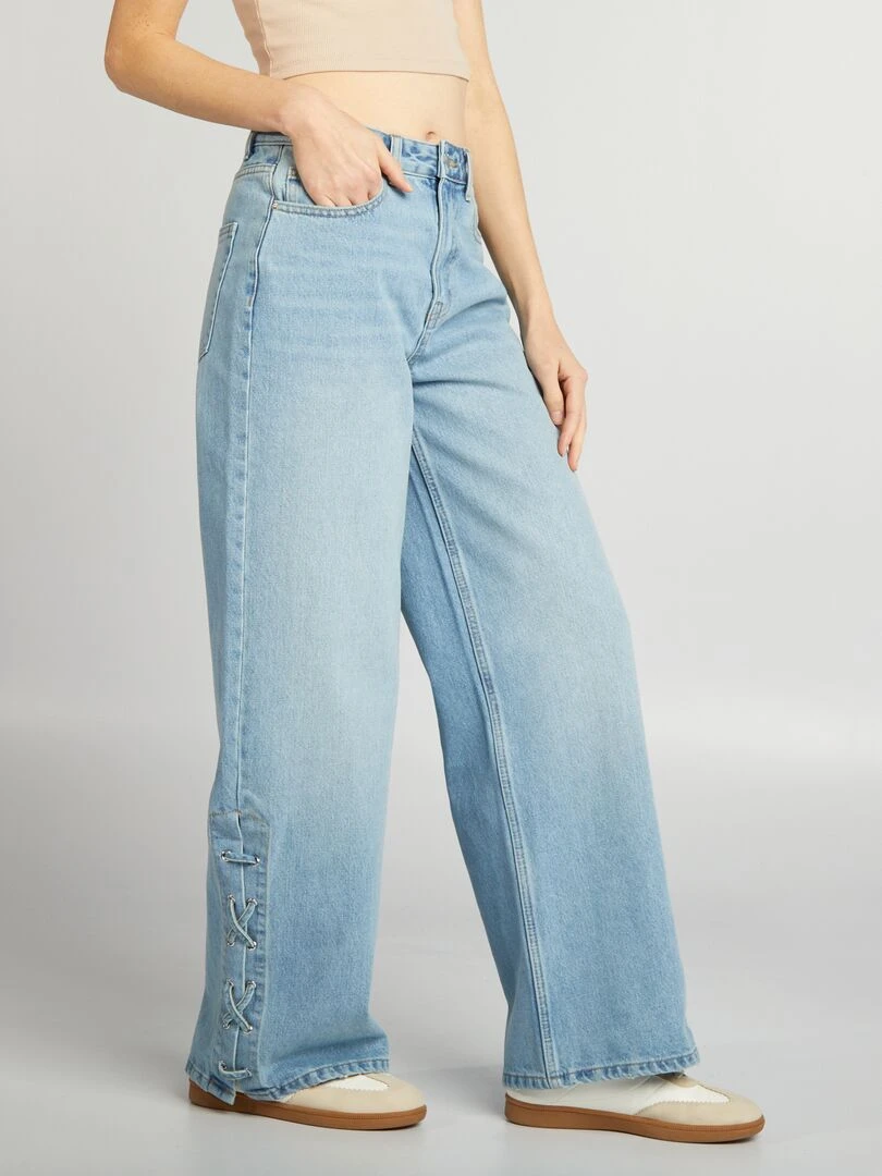 Jean wide leg avec lacets   Bleu