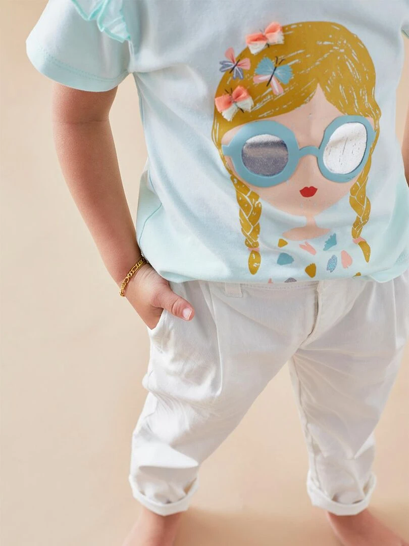 T shirt petite fille à courtes manches    Noukie's   Bleu