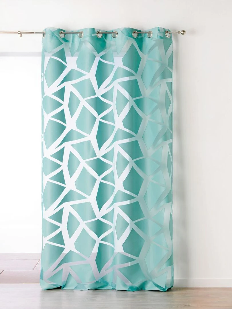 Voilage en Jacquard à Imprimés Géométriques   Bleu