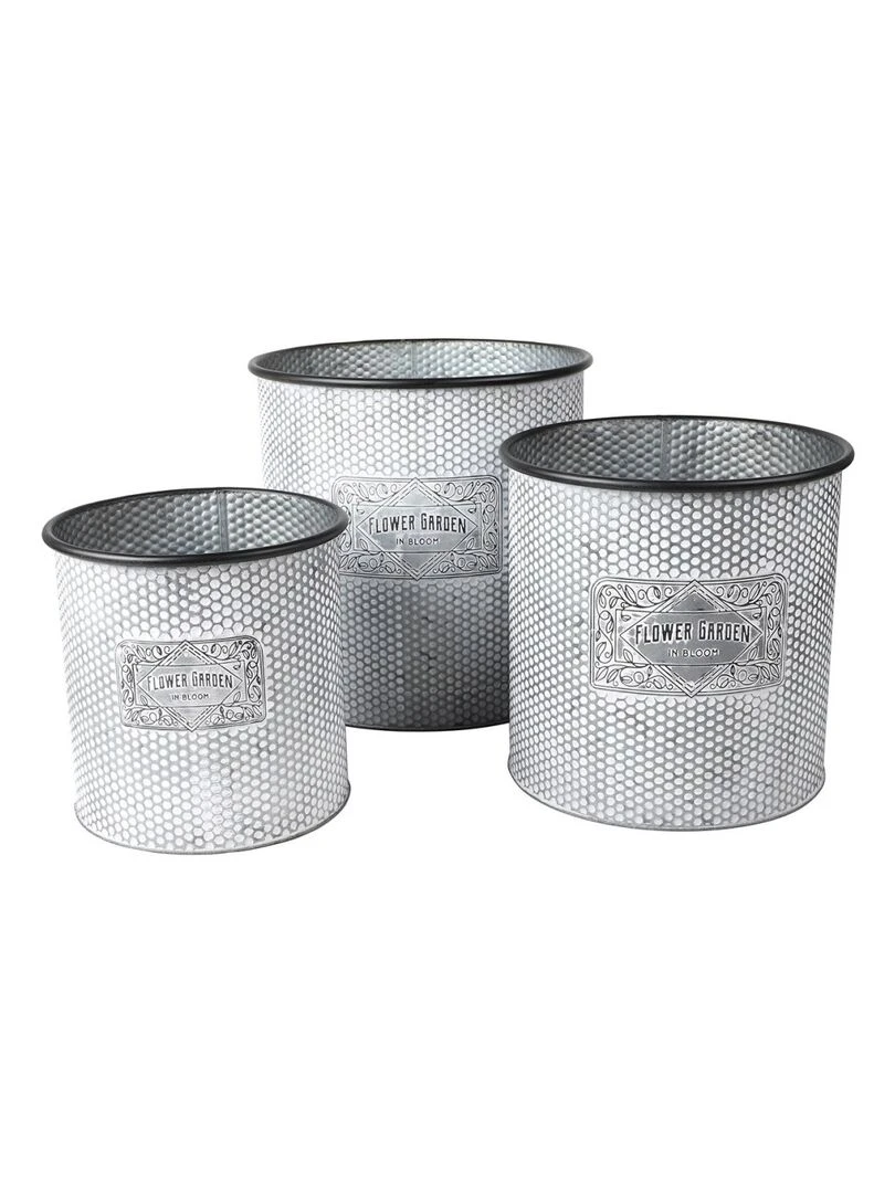 Lot de 3 cache pots métal Bloom Gris