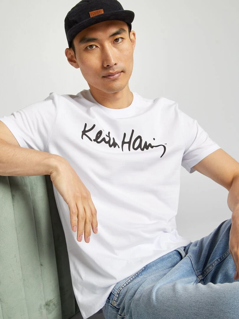 Tee shirt 'Keith Haring' à col rond blanc