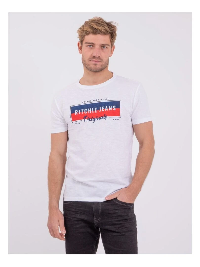 T shirt manches courtes col rond pur coton NOMARY Blanc