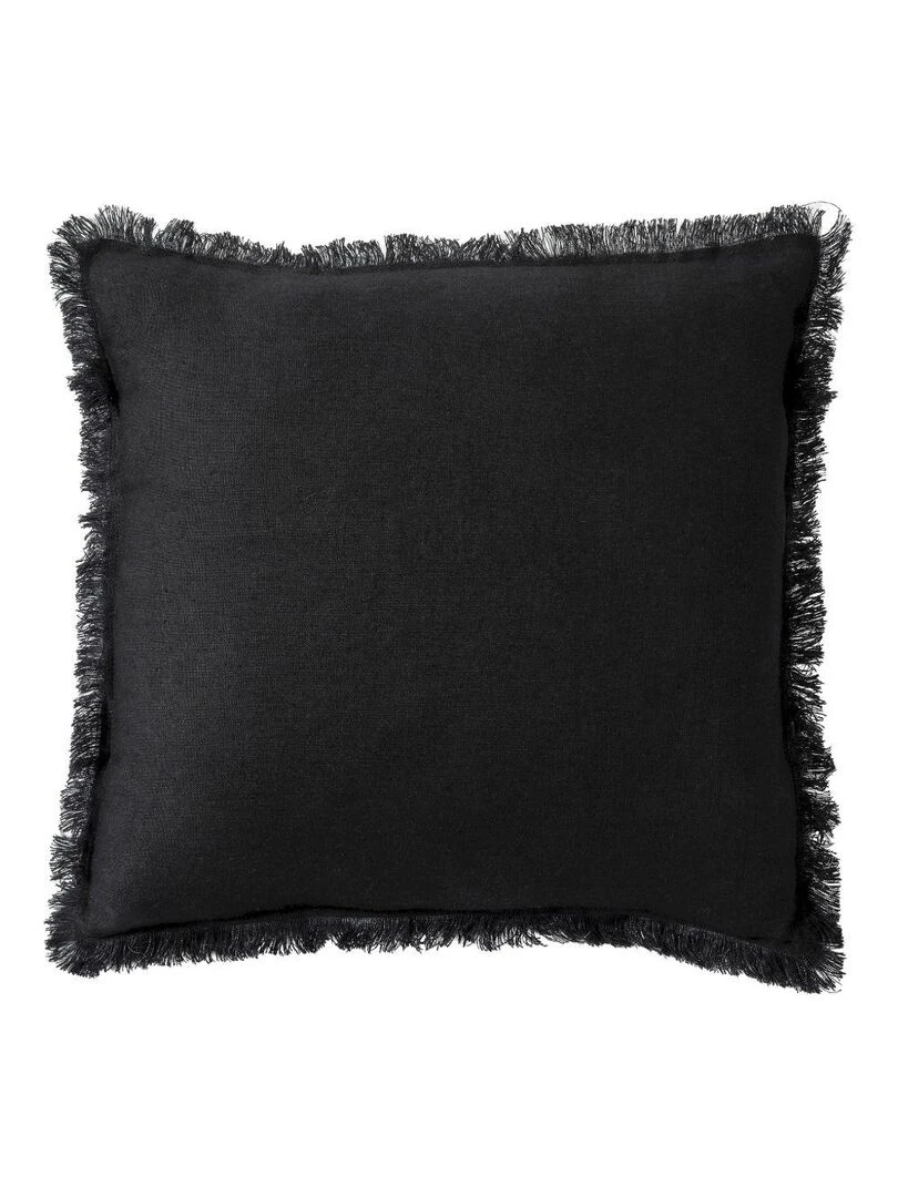 Coussin en lin bords effilés 'Deko&co' Noir