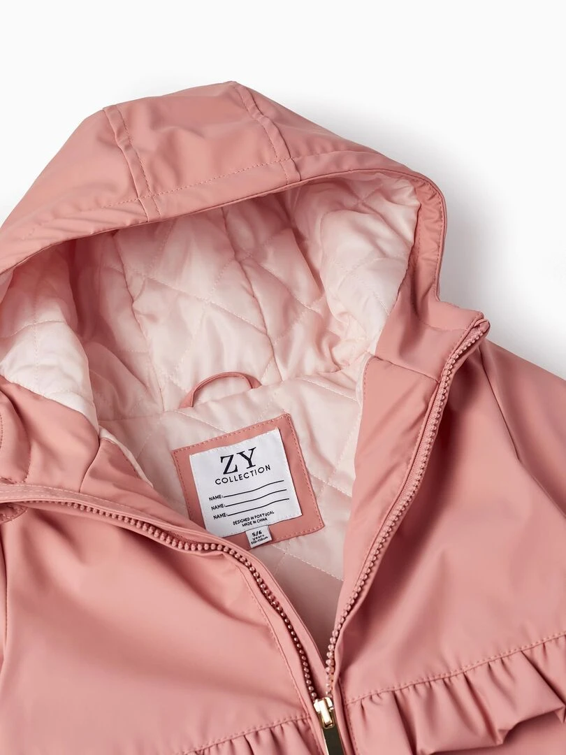 Parka en caoutchouc avec capuche et volants pour fille  FIELD DAYS   Rose clair