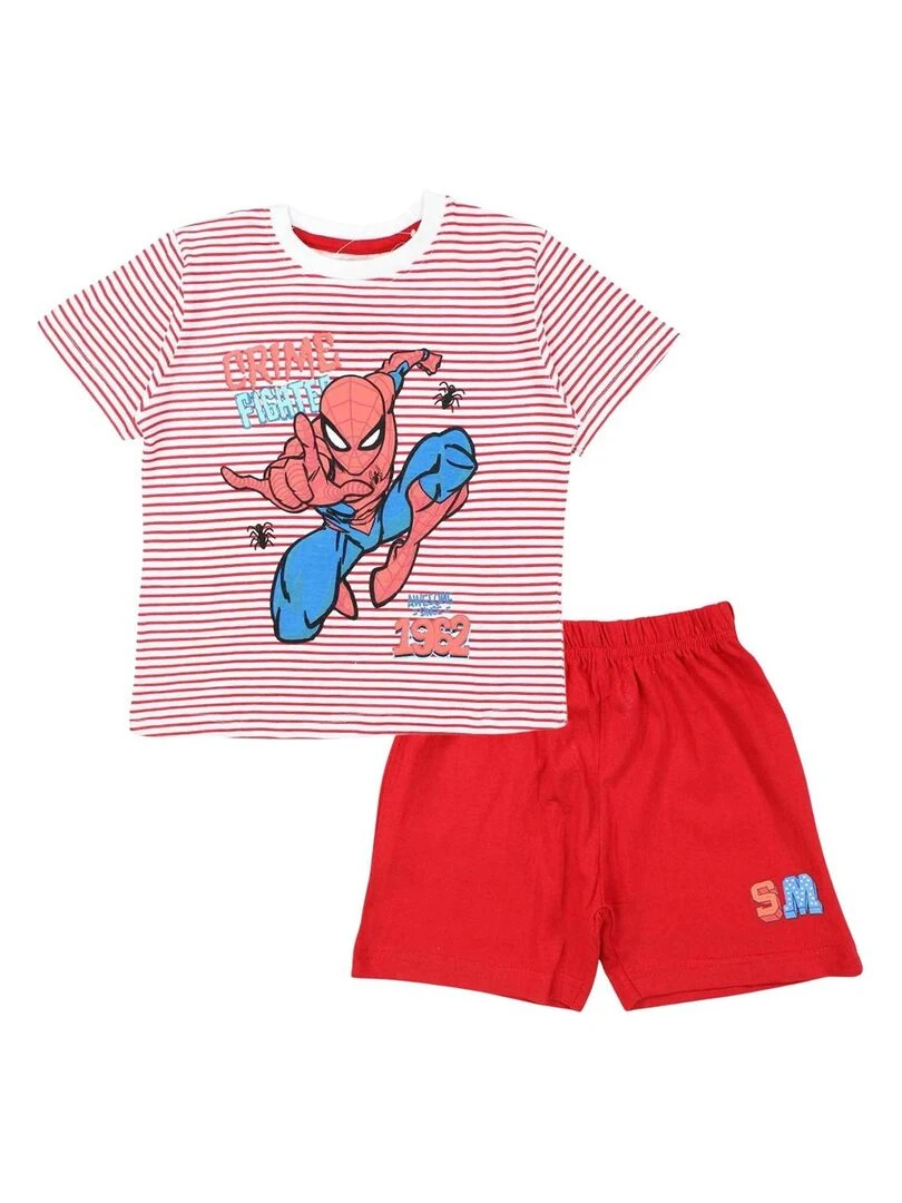 Disney Ensemble T shirt short garçon Imprimé Spiderman Rouge