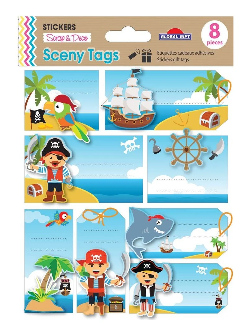 8 étiquettes autocollantes cadeaux Pirates Cordelettes N/A