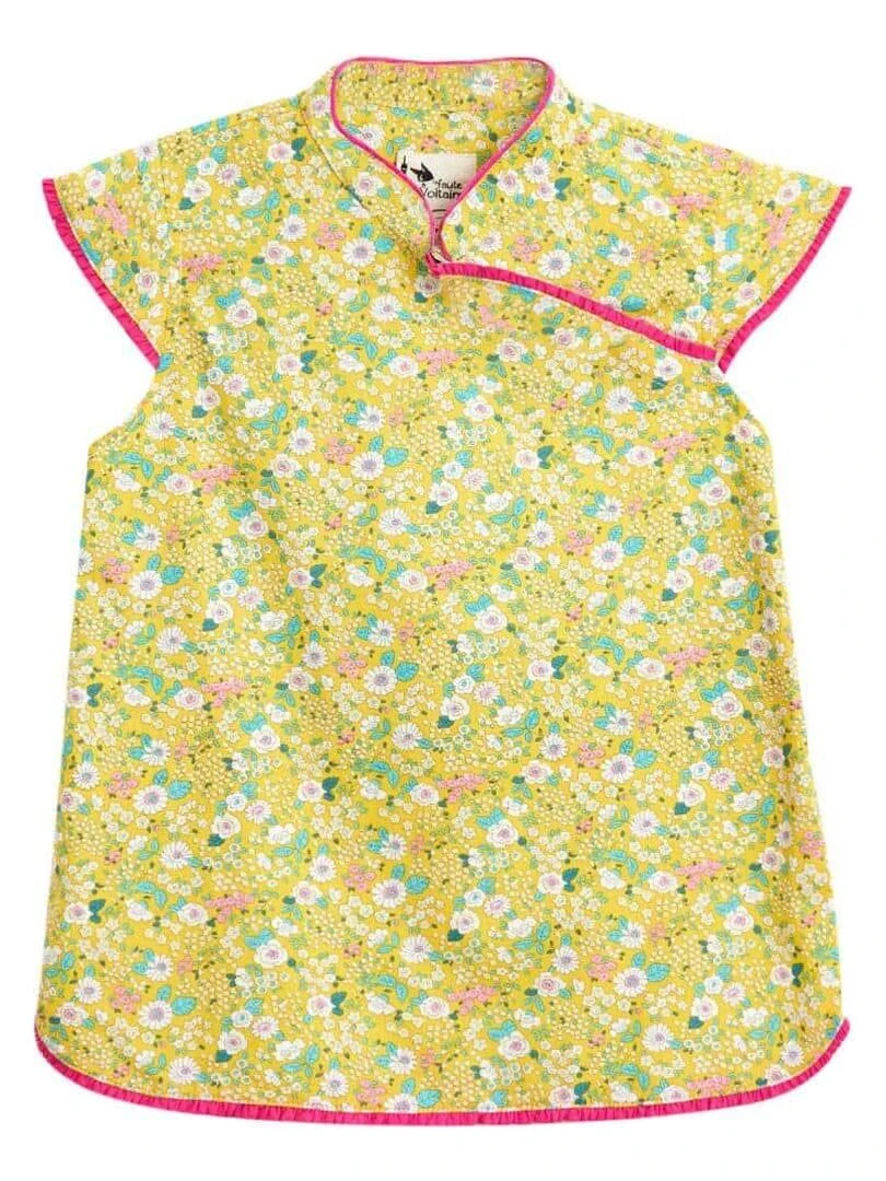 Blouse Chinoise Été Fille   Fleurie Jaune Rose Fuchsia  ANNAM   'LA FAUTE A VOLTAIRE'   Jaune