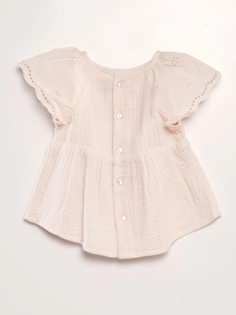 Blouse en gaze de coton avec broderies anglaises Rose