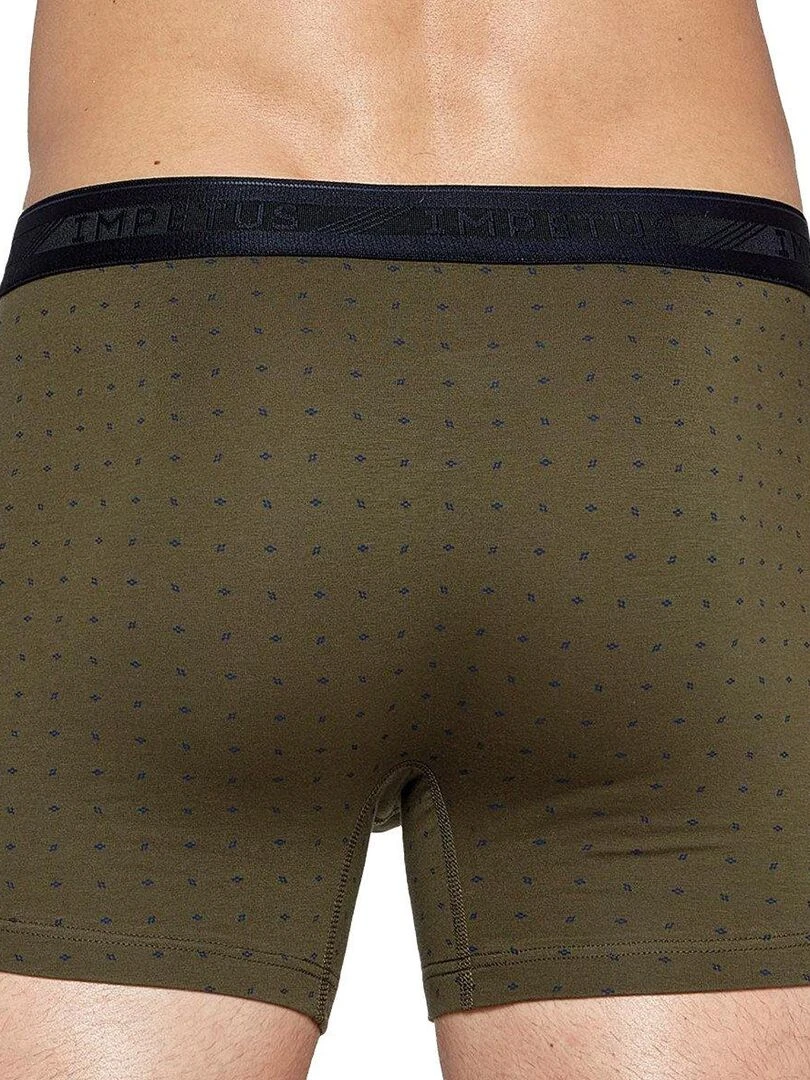 Pack 2 boxers uni et imprimé ceinture plate en coton Azurite   Vert