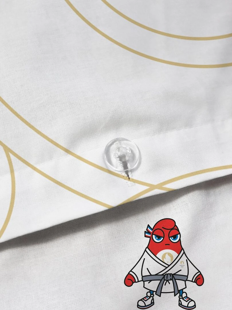 Parure de lit imprimée 100% coton  PARIS 2024 MASCOTTE OLYMPIQUE SPORT   Blanc