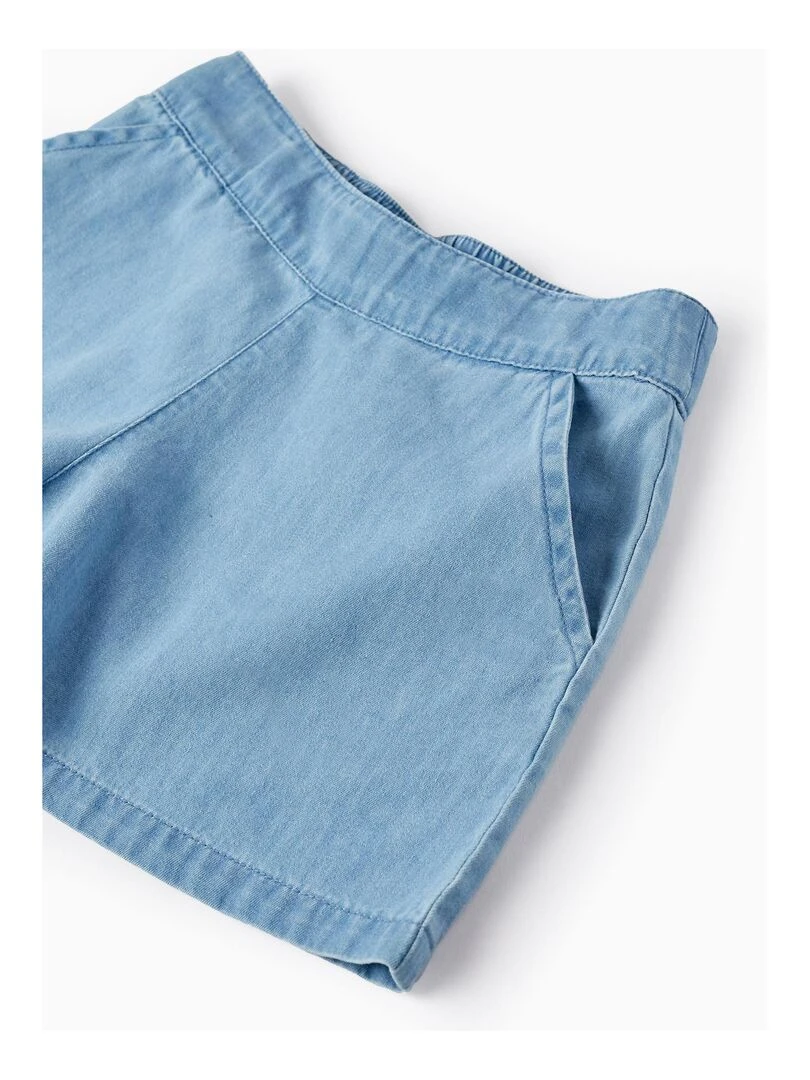 Short en Jean en Coton pour Fille   Bleu clair