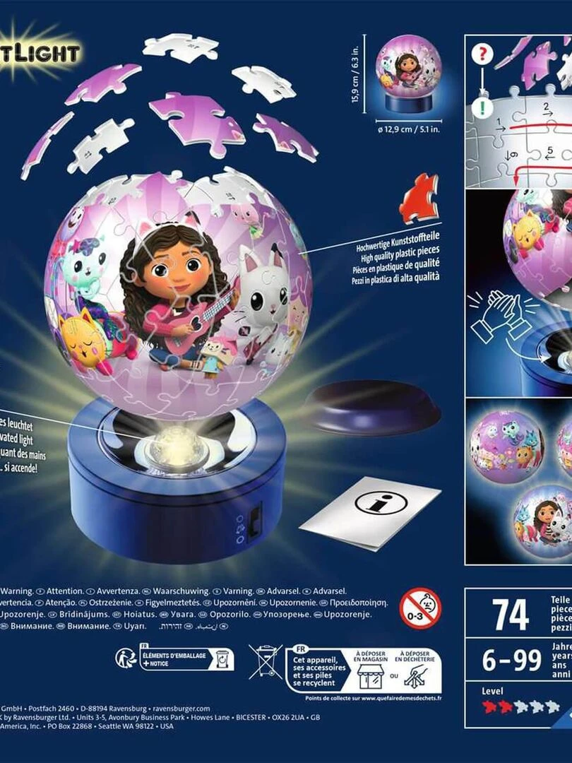 Puzzle 3D Ball 72 pièces illuminé : Gabby et la maison magique  Gabby's Dollhouse   N/A