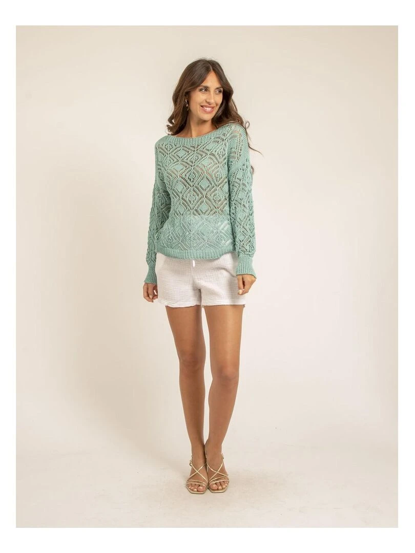 Short fluide en gaze de coton XELIA   Blanc