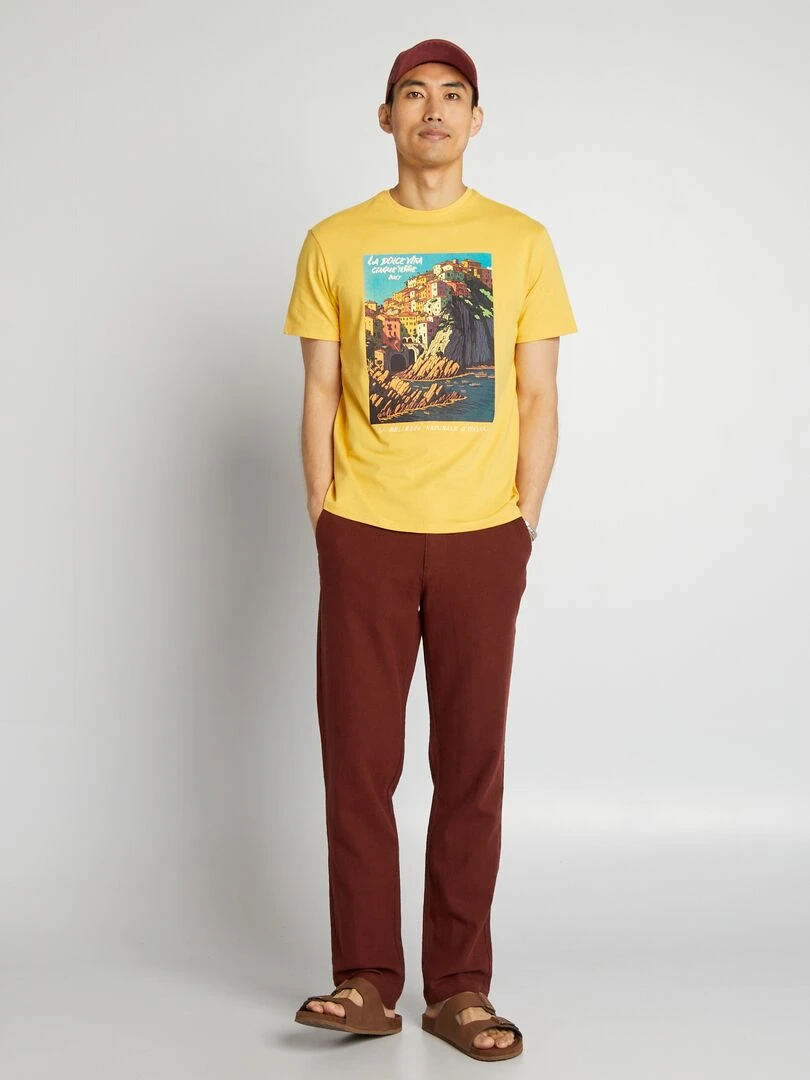 T shirt en coton imprimé jaune