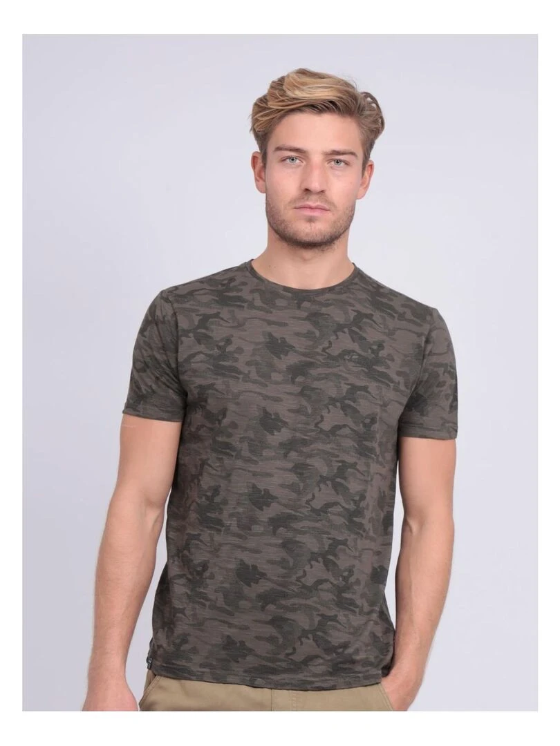 T shirt col rond pur coton motifs NENDRIX   Gris