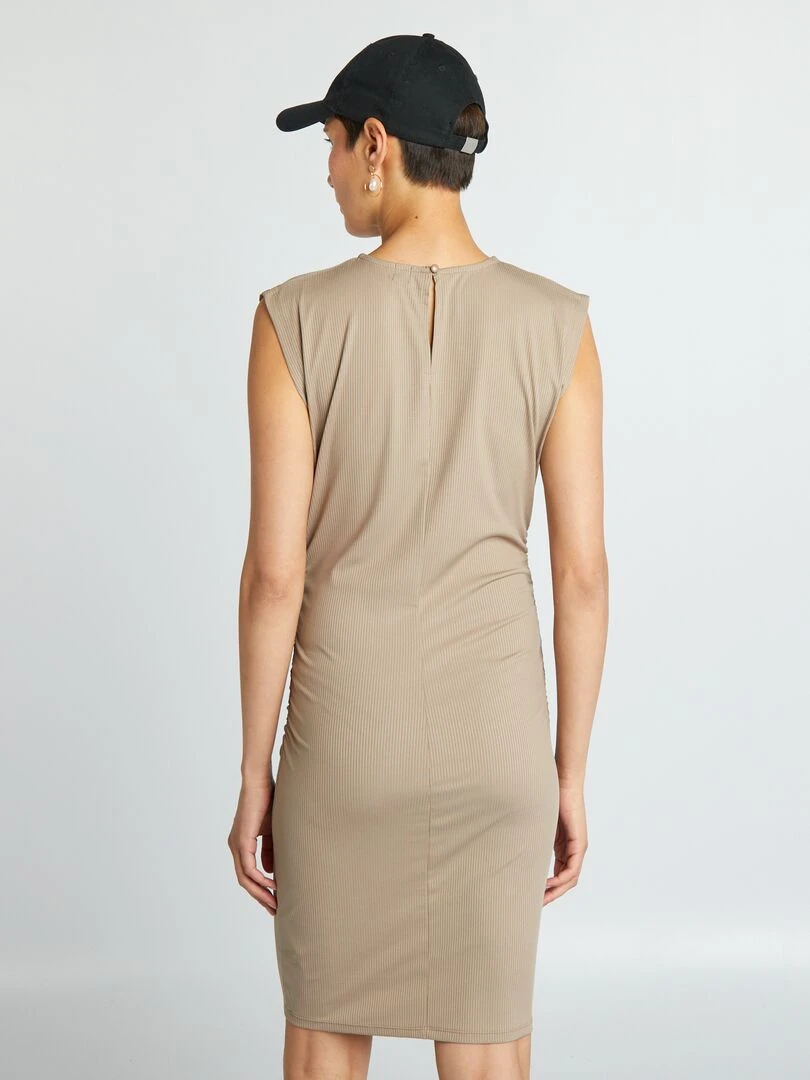 Robe moulante en maille côtelée   Beige