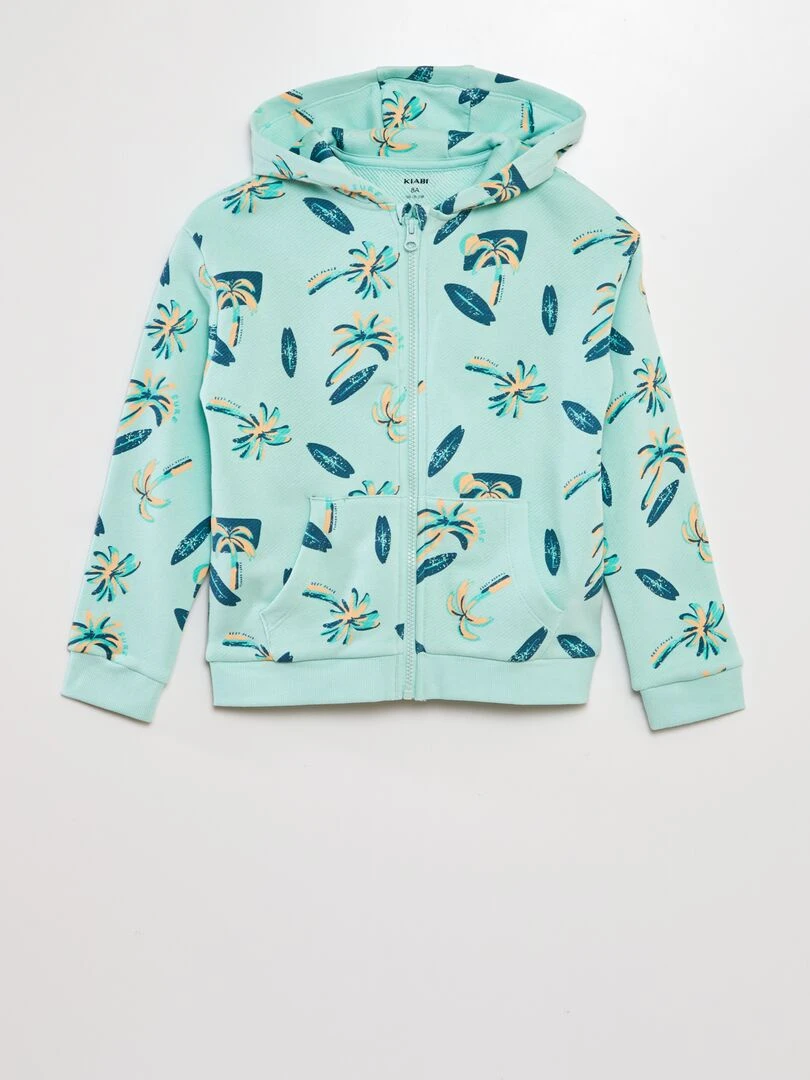 Sweat zippé à capuche à motif Vert