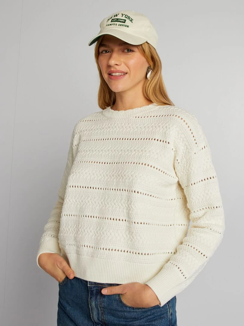 Pull en maille ajourée   blanc