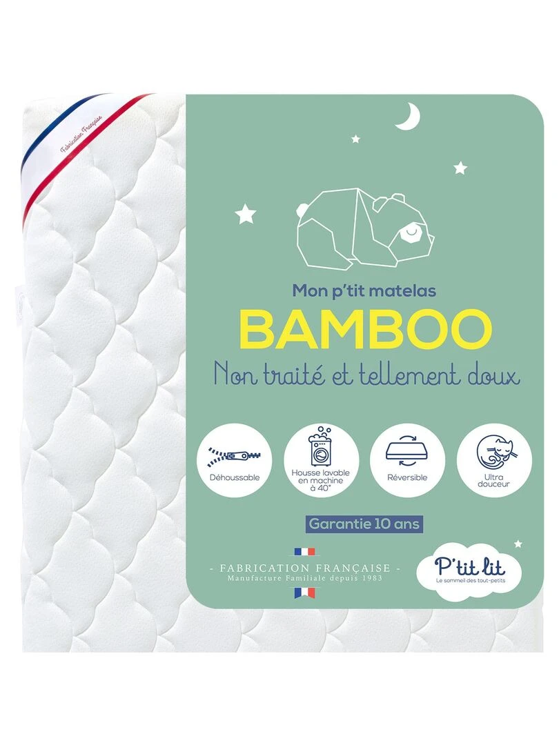 Matelas Bébé Bamboo 60x120 cm Déhoussable Blanc