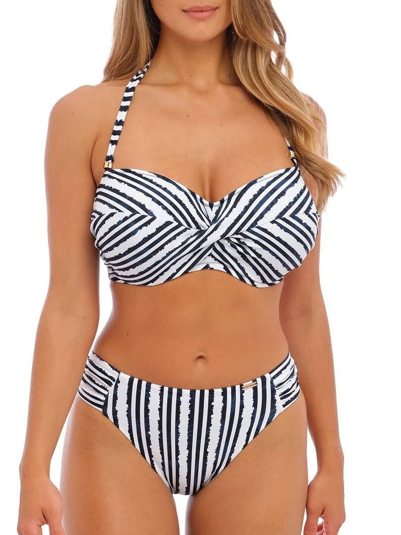 Bas de maillot de bain rayé avec côtés plissés Sunshine coast   Blanc