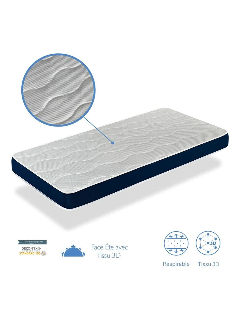 Matelas bébé BABY BLEU  épaisseur 11 CM Noyau perforé et respirante   Blanc Bleu