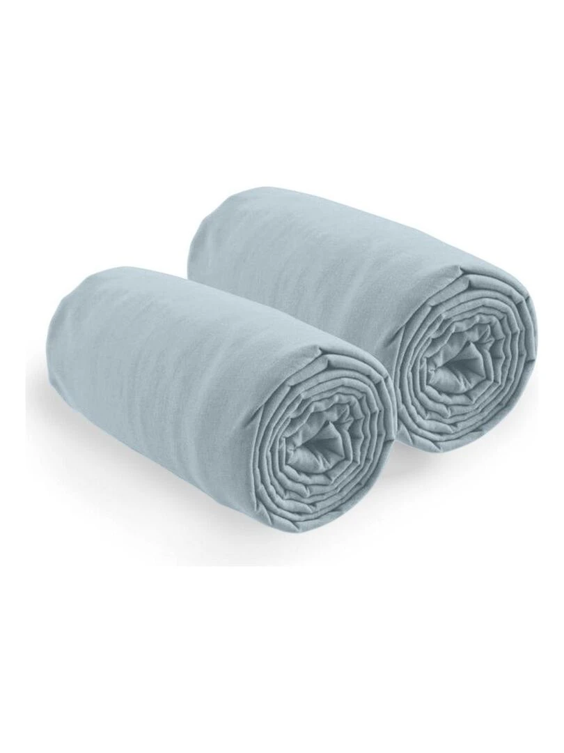 2 draps housse 2 places coton uni   Bleu polaire