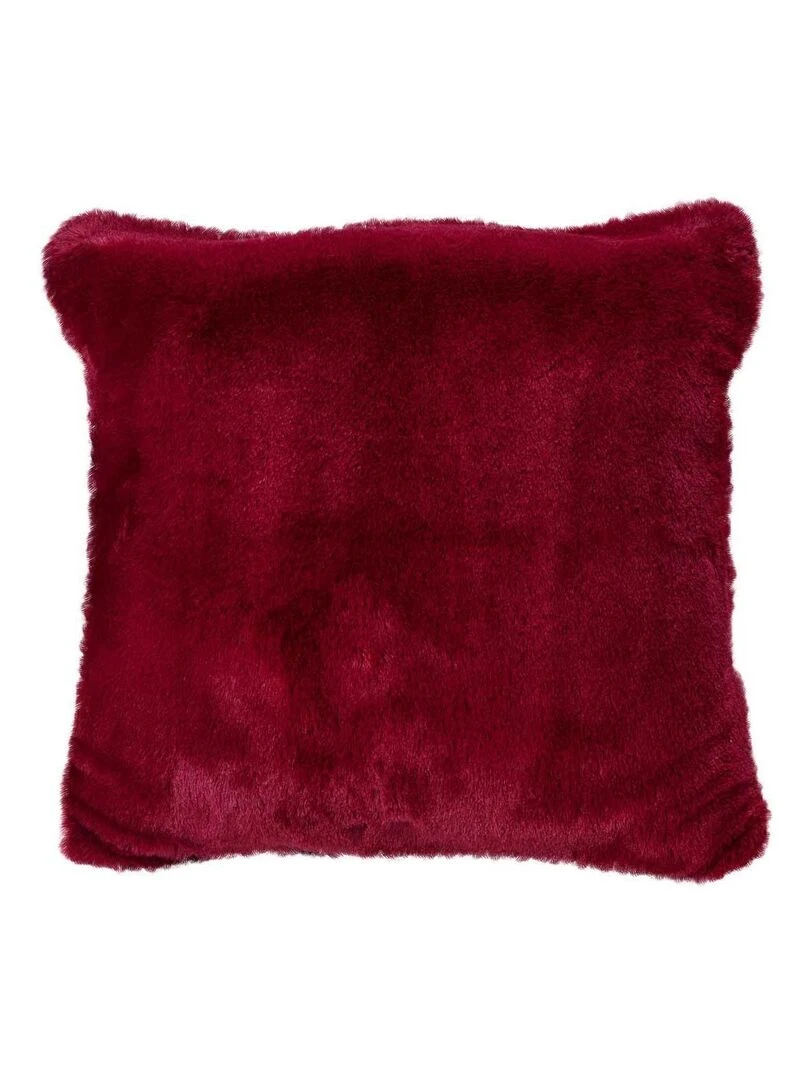 Housse de coussin en imitation fourrure Rouge cerise