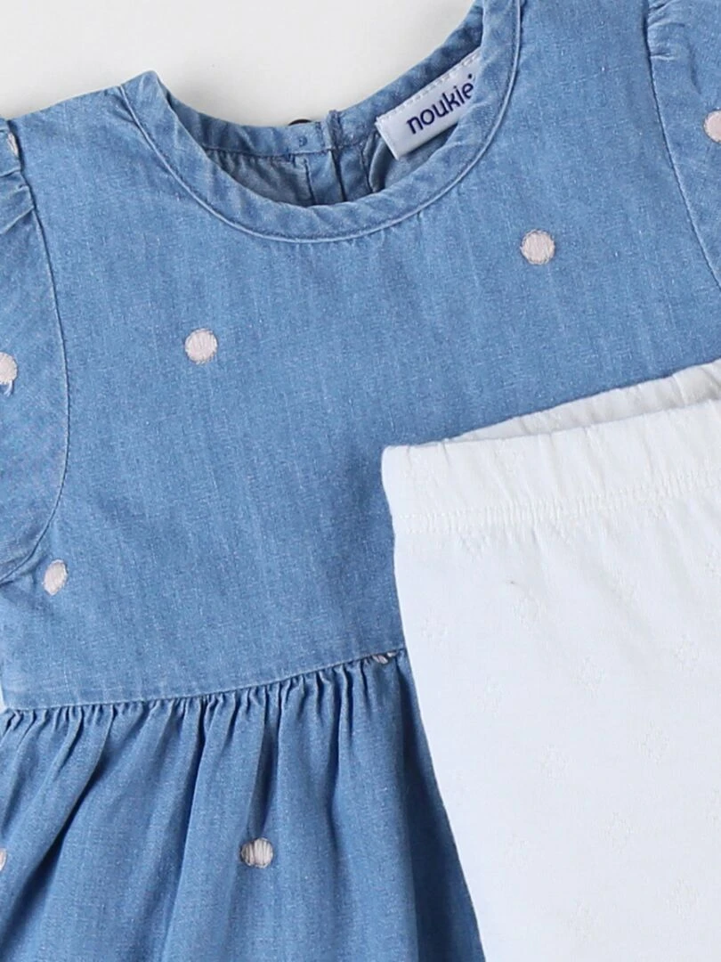 Set robe denim à pois + legging  bleu/écru   Noukie's   Bleu