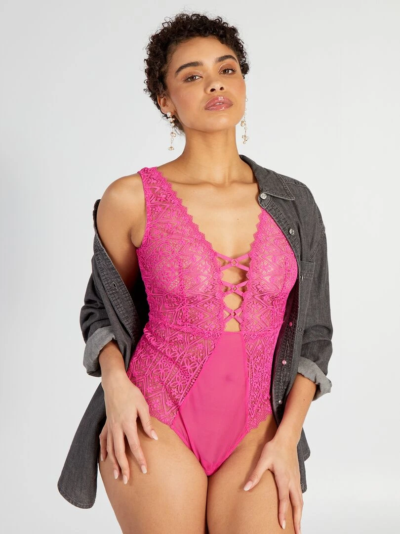 Body en tulle et dentelle Rose