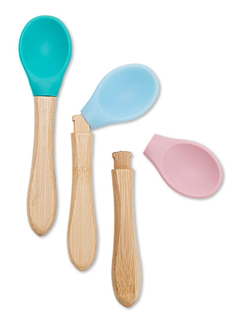 Cuillères bébé en bambou et  silicone (lot de 2)   Rose