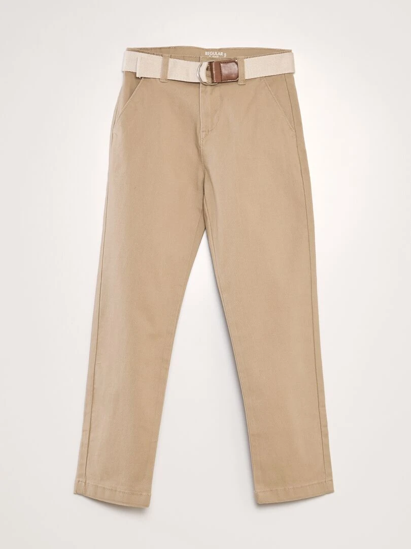Pantalon chino en twill + ceinture Beige