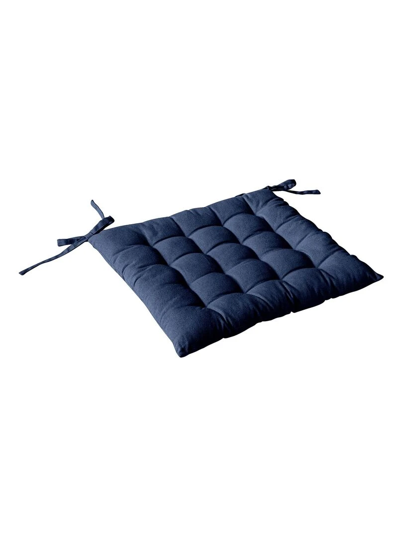 Galette de chaise piquée 16 points en coton et nouettes Bleu marine
