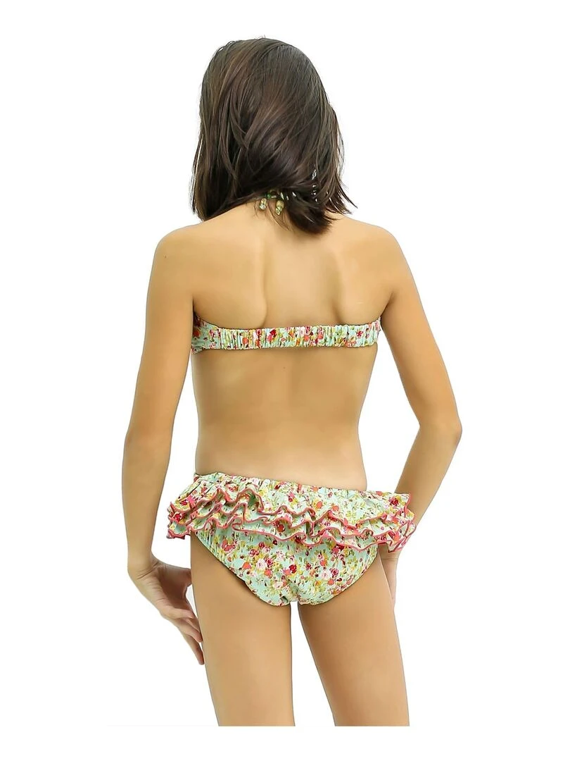 Maillot de Bain 2 Pièces Fille  Volants Fleuri Liberty Vert  SWAN   'LA FAUTE A VOLTAIRE'   Vert anis