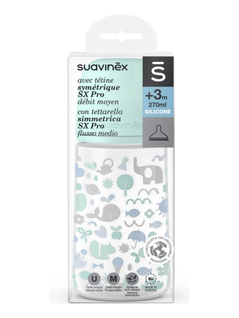 Biberon Avec Tétine Symétrique Sx Pro M Mémories Aigue marine (270 Ml)   Bleu