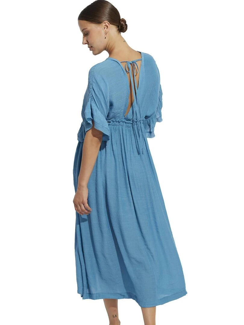 Robe longue estivale à volants Mojito Bleu
