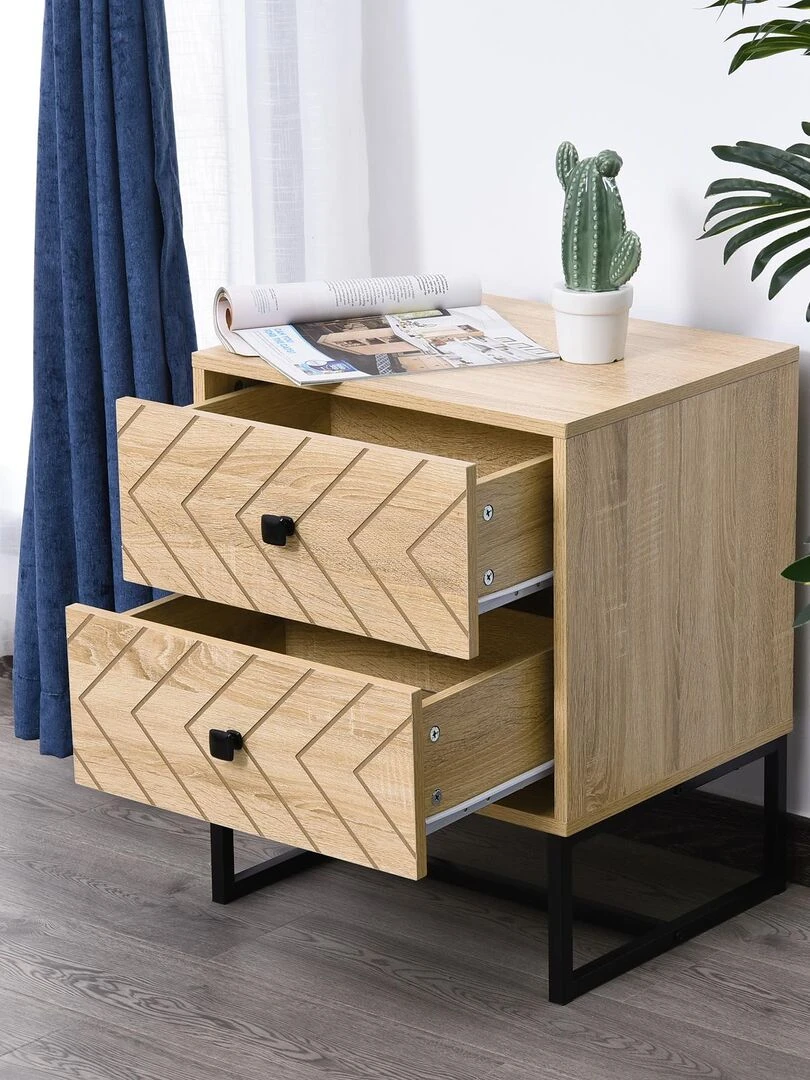 Table de chevet 2 tiroirs style graphique Beige