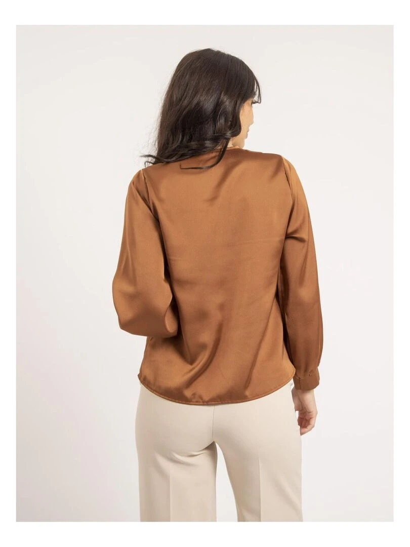 Blouse satin OXANIE Marron caramel