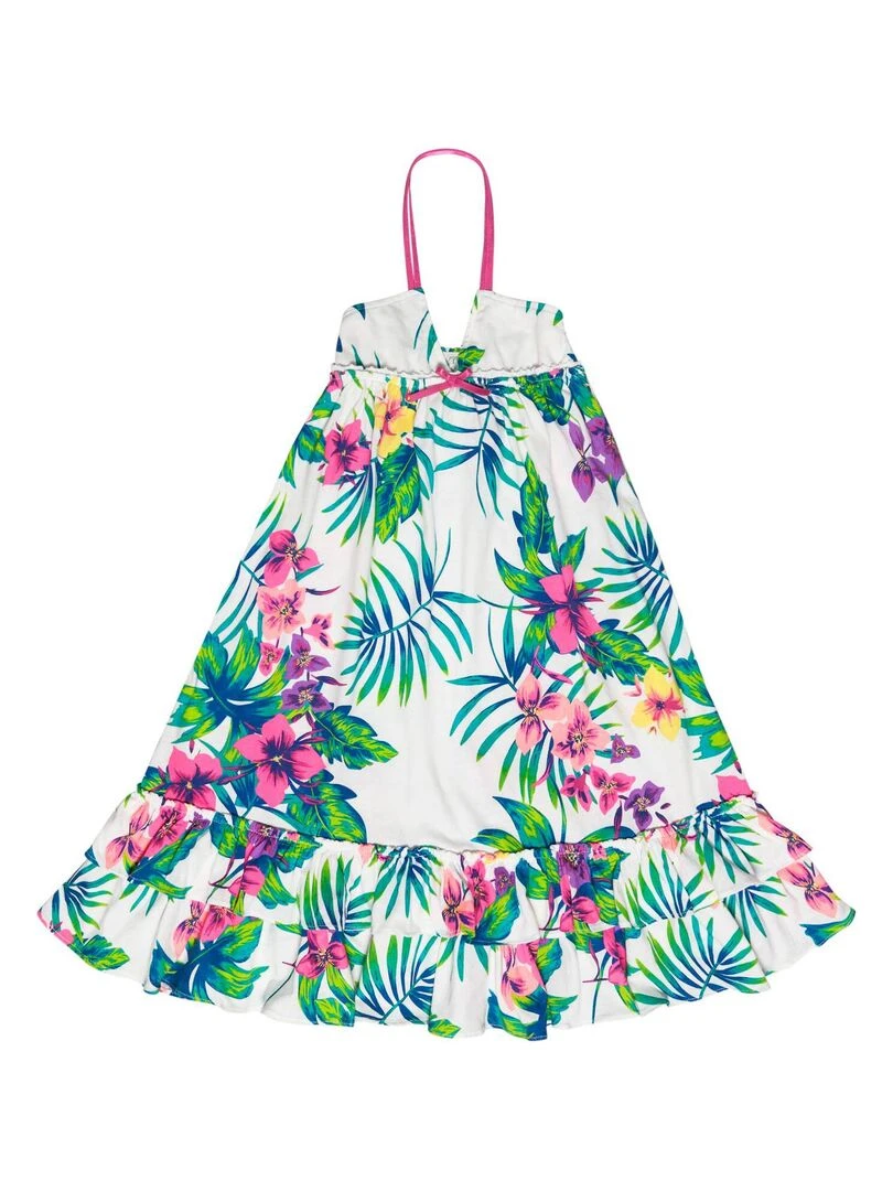 Robe longue     à fleurs   HAWAÏ   'LA FAUTE A VOLTAIRE'   Blanc Rose Bleu