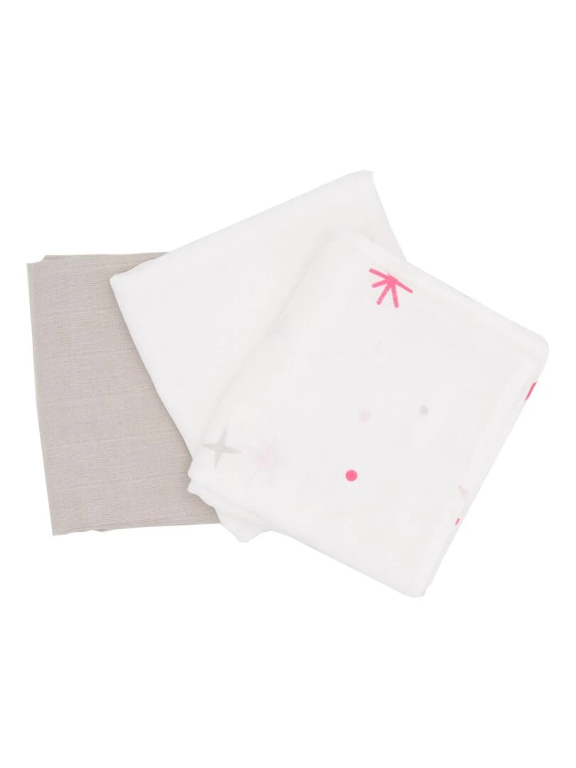 Lot de 3 langes en coton 70x70 cm Etoiles gris blanc Gris