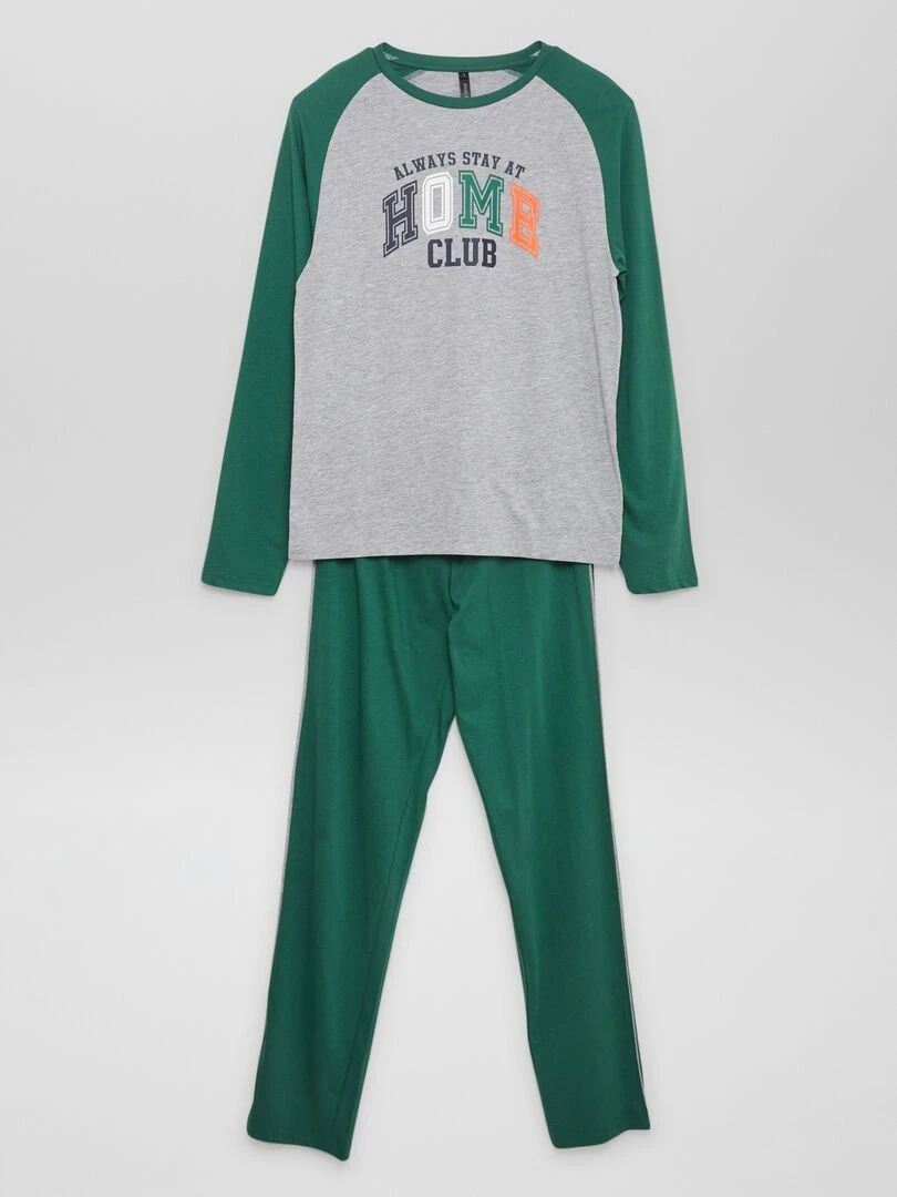 Pyjama long pantalon + t shirt 2 pièces Vert