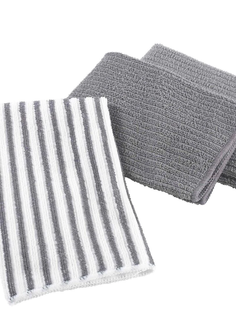 3 Torchons microfibre Collection Cuistot gris anthracite