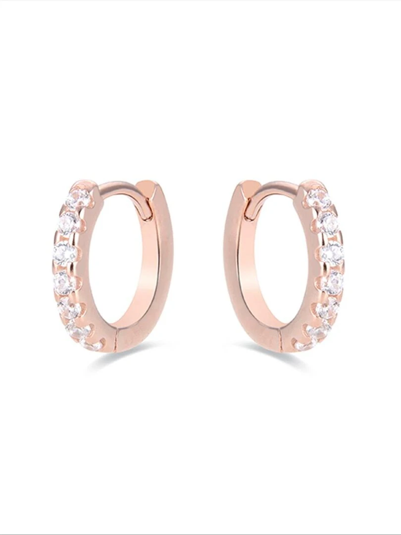 Boucles meri hoop earrings en argent sterling 925 et zirconia cubique finition plaqué or rose 18K   Rose