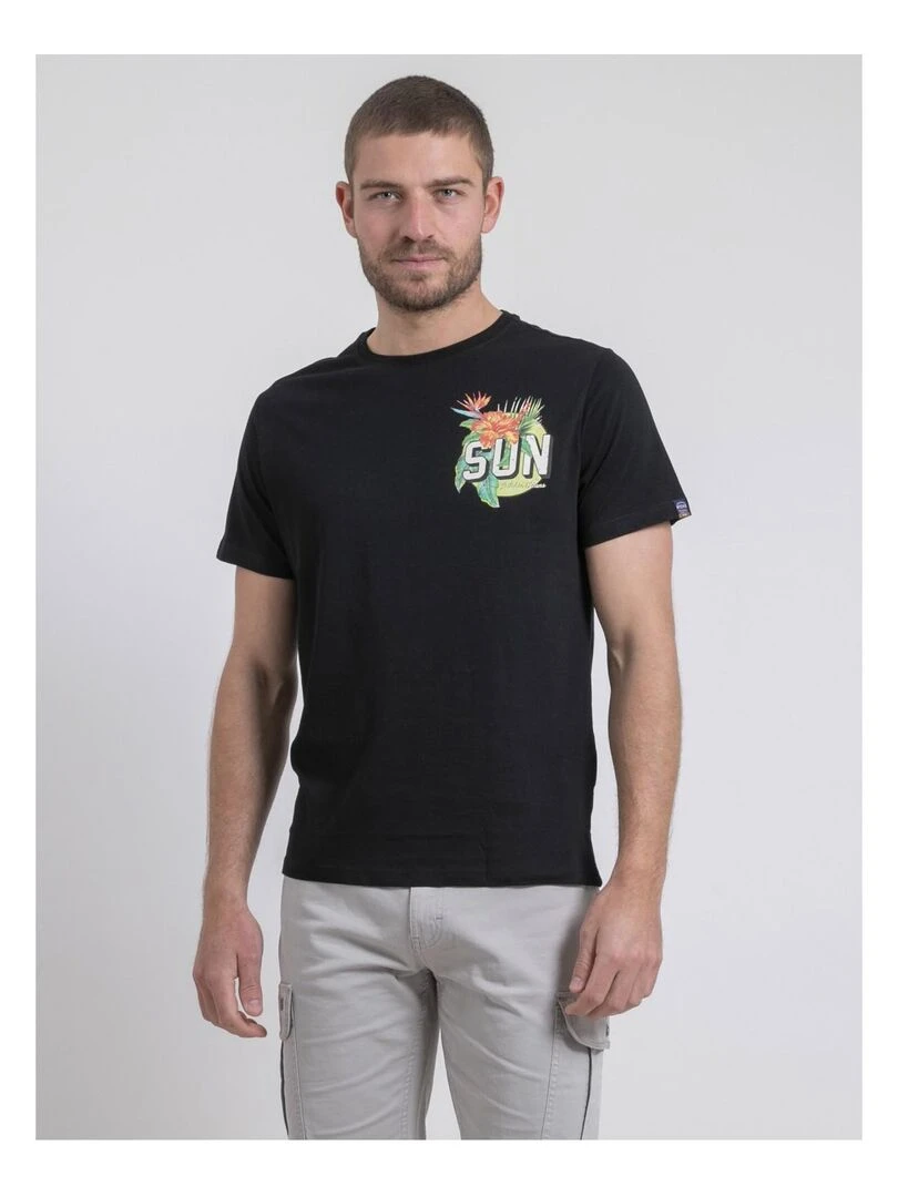 T shirt col rond pur coton NOGOZO Noir
