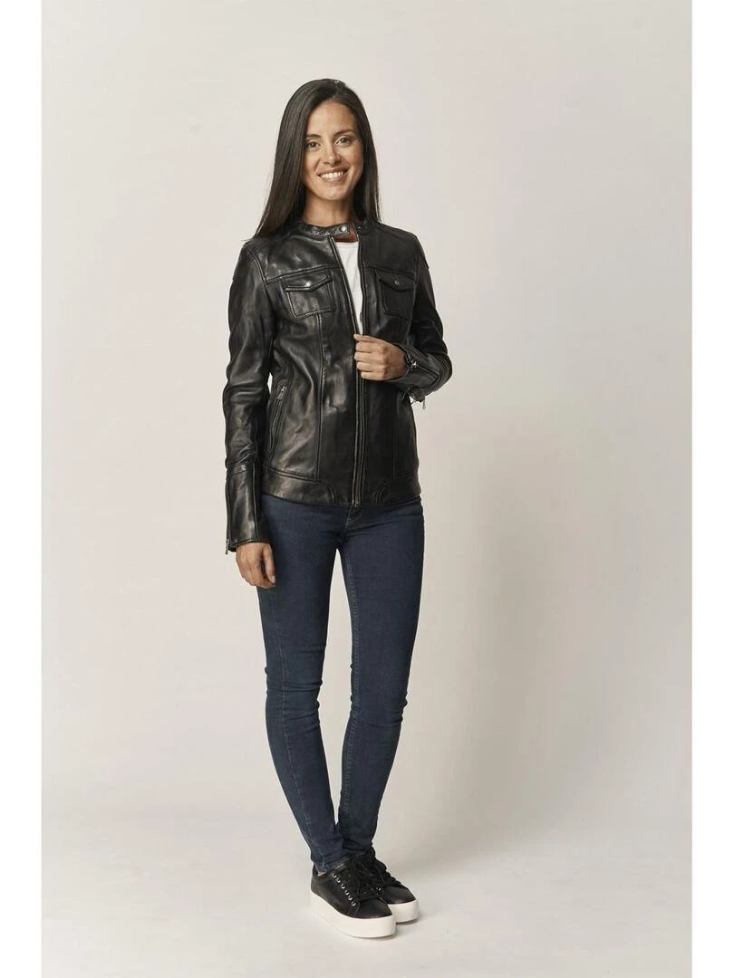 Lee Cooper   Veste manches longues cuir regular fit BLANCHE   Noir