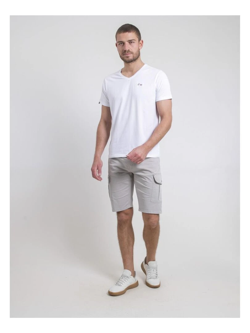 T shirt col V pur coton NERIJ   Blanc