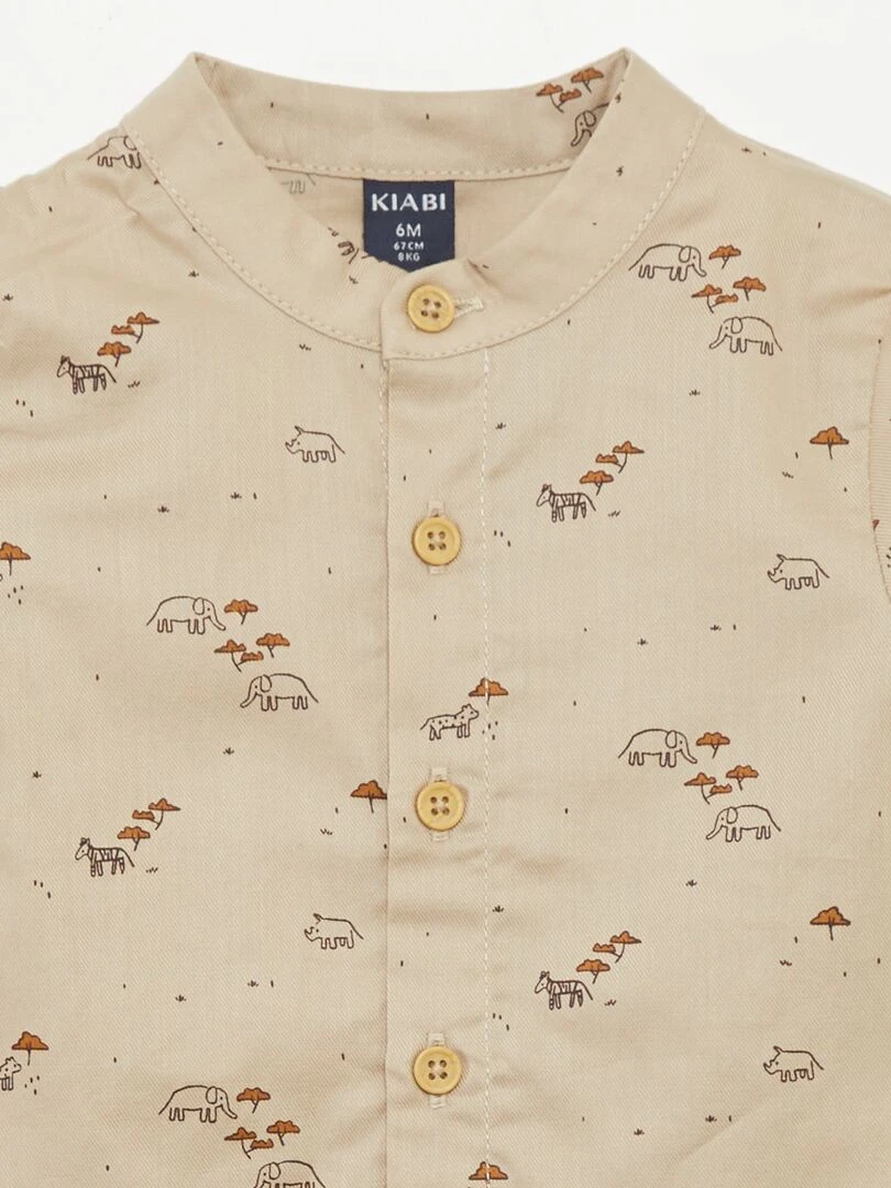 Chemise col mao imprimé palmiers Beige
