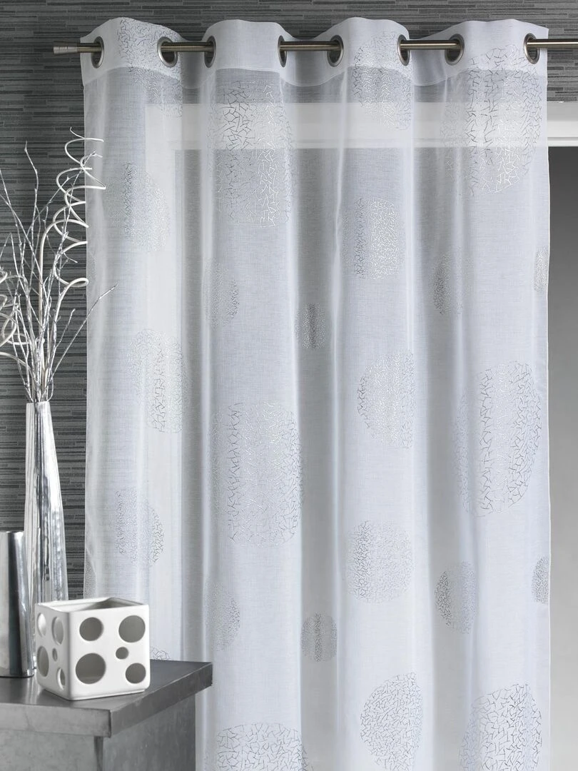 Voilage en Etamine Impression Argent Blanc