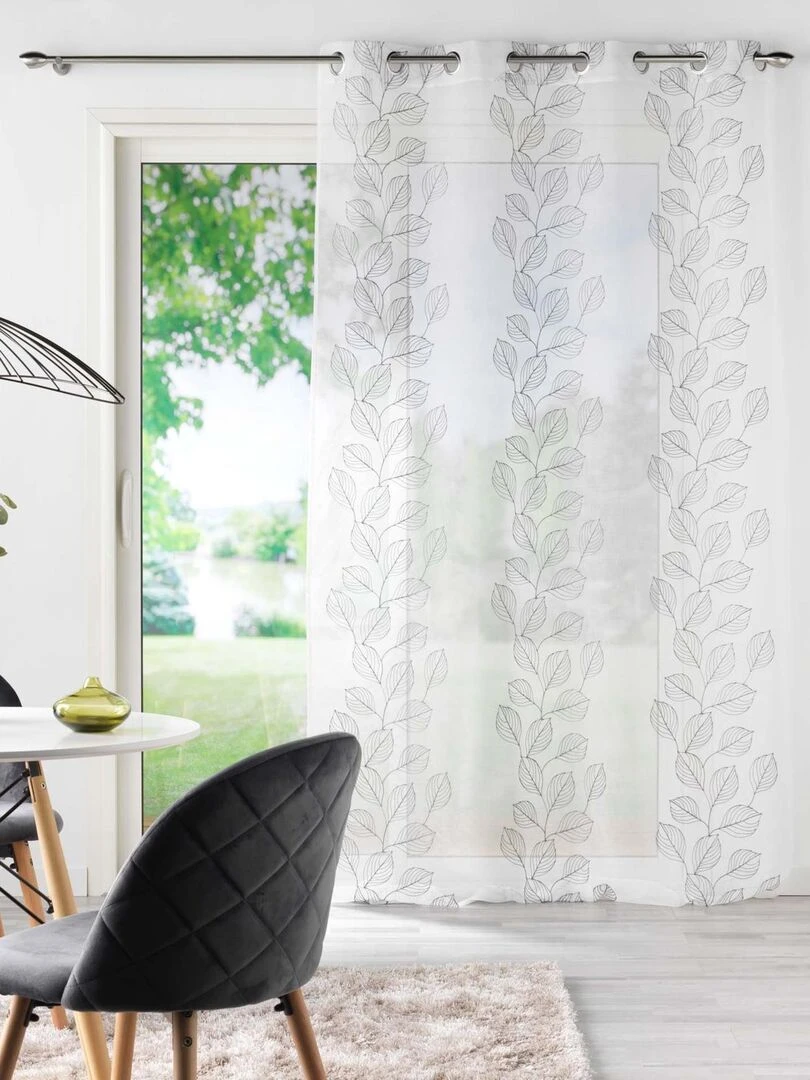 Voilage sablé et brodé de feuilles   Gris clair