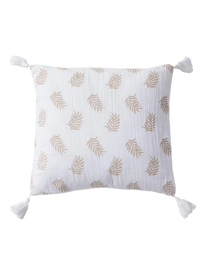 Coussin en double gaze de coton avec imprimé feuillage 'Deko&co'   Blanc Vert